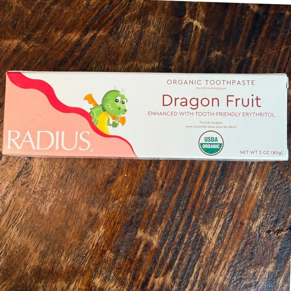 RADIUS Kids Organic Dragon Fruit Toothpaste Fluoride Free 3oz USDA Organic 07/27